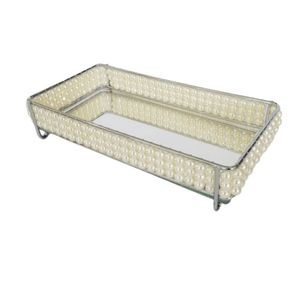 Bandeja Metal Revestida Com Pérolas 20cm