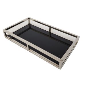 Bandeja Retangular Inox Com Vidro 35cm