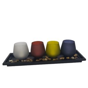 Kit Com 4 Porta Velas Em Vidro Color + Bandeja 44cm X 13cm X 10cm