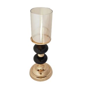 Castiçal Metal E Vidro Dourado E Preto 32cm