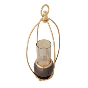 Castiçal Metal Dourado E Preto Com Vidro 29cm