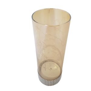 Castiçal De Vidro Dourado Com Leds E Strass 20.50cm