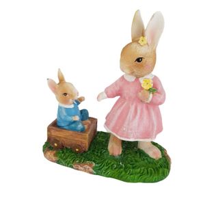 Coelha Páscoa Com Filho Em Resina 13cm