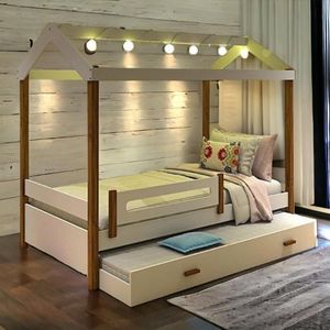 Cama Casa Elisa Branco/mel Com Led E Cama Auxiliar