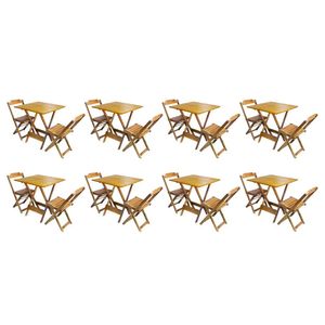 Kit 8 Conjuntos De Mesa Dobravel Com 2 Cadeiras De Madeira 70x70 Ideal Para Bar E Restaurante - Mel