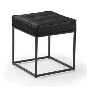 Puff Cubo Metálico Cor Courino Preto