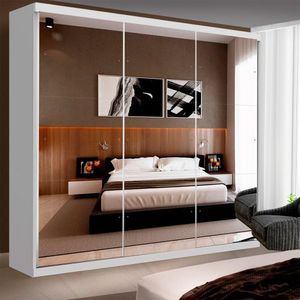 Guarda Roupa Casal Isabela Branco 3 Portas De Correr E 9 Espelhos Minastex
