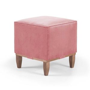 Puff Decorativo Quadrado Pés Em Madeira Cor Suede Rosê