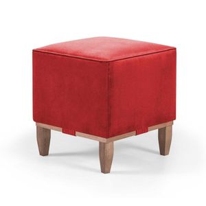 Puff Decorativo Quadrado Pés Em Madeira Cor Vermelho