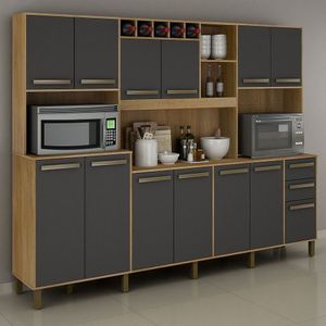 Cozinha Compacta ágata Cinamomo Com Grafite 12 Portas Valdemóveis