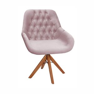 Poltrona Pandora - Base Em Madeira Giratória Cor Suede Rosê