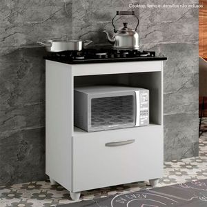 Balcão Para Cooktop Salvia Branco 1 Porta 1 Nicho 5 Bocas Kaiki Moveis Branco