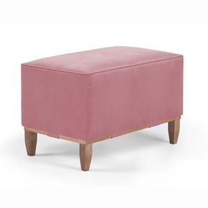 Puff Decorativo Retangular Pé Em Madeira Cor Rosa