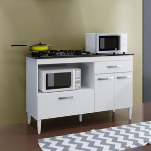 Balcão Para Cooktop 05 Bocas Palace Branco 3 Portas 1 Gaveta Kaiki Móveis