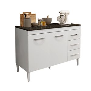 Balcão De Cozinha Virtus Com Tampo Branco 3 Gavetas 2 Portas Kaiki Móveis