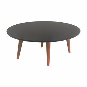 Mesa De Centro Oval Laqueada Com Vidro Cor Preto Tamanho P