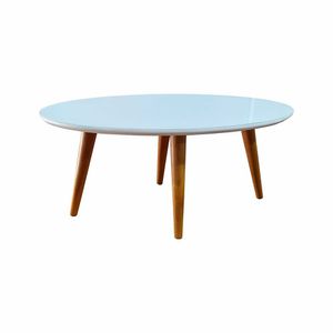 Mesa De Centro Oval Laqueada Com Vidro Cor Branco Tamanho M