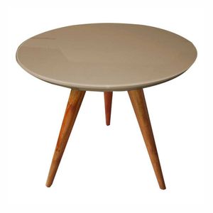 Mesa Lateral Redonda Com Vidro 60x60 Cor Fendi Medida 50 Cm Altura