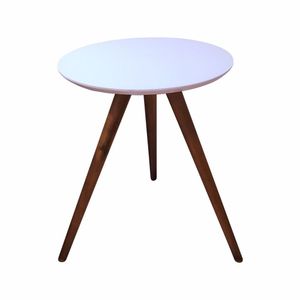 Mesa Lateral Redonda Com Vidro 40x40 Cor Branco Medida 60 Cm Altura