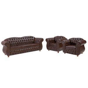 Conjunto 03 Peças Sofá E Poltronas Chesterfield Merlô Via Encanto Courano Marrom Pinhão