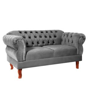 Namoradeira Chesterfield Elisabeth 2 Lugares Via Encanto Veludo Cinza Claro