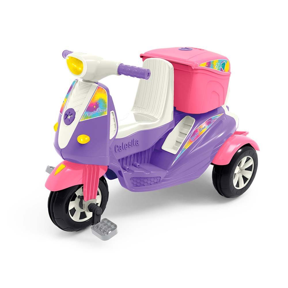 Motoca Infantil Triciclo Encantado Rosa com Empurrador e Proteção