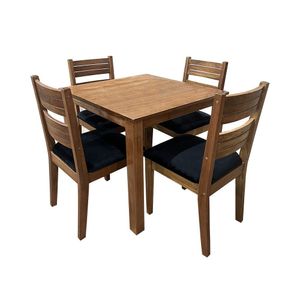 Conjunto De Mesa Madeira Maciça Roma P/ Restaurante Com 4 Cadeiras Estofadas Preta 90x90cm Marrom