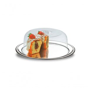 Conjunto Para Bolo Vai A Mesa Com Prato Aço Inox 32 Cm De Diâmetro E Cupula Petúnia Inox