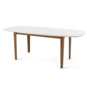 Conjunto Mesa Extensível Oval 6 Cadeiras Madeira Maciça Encosto Telado Tiê Amêndoa Off White