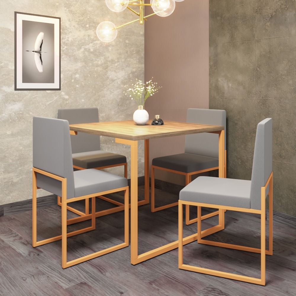 Kit Conjunto Mesa Quadrada 4 Cadeiras 90 x 90 cm Sala de Jantar