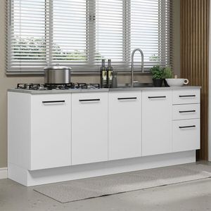 Kit Com 2 Balcões De Cozinha 3 Gavetas 4 Portas Branco