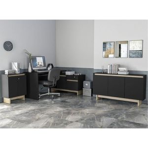 Conjunto Office 1 Mesa Em L 1 Aparador 1 Balcão Preto