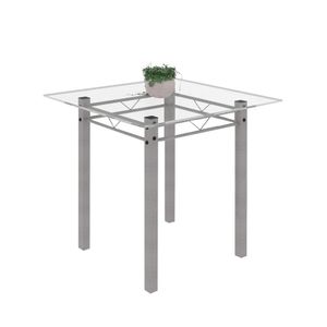 Mesa Tubular 75X75Cm Tampo De Vidro 4 Lugares Júlia Soma Móveis Martelado Pérola/Tampo Vidro