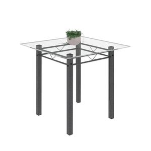 Mesa Tubular 75X75Cm Tampo De Vidro 4 Lugares Júlia Soma Móveis Martelado Prata/Tampo Vidro