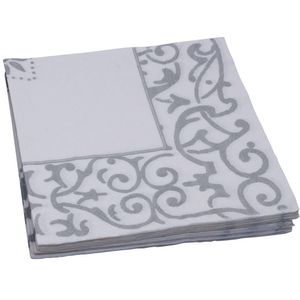 Guardanapo De Papel Folha Dupla Vizapi Arabesco 1086 33 Cm 20 Unidades Branco Com Prata