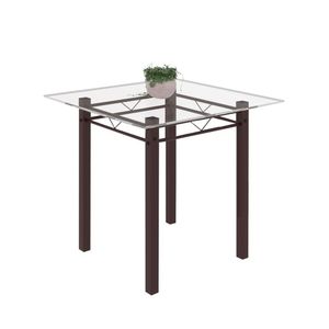 Mesa Tubular 75X75Cm Tampo De Vidro 4 Lugares Júlia Soma Móveis Cacau/Tampo Vidro