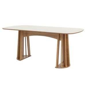 Mesa Oval Ripada 180X90Cm Tampo Mdf Dalla Costa Off White/Freijó