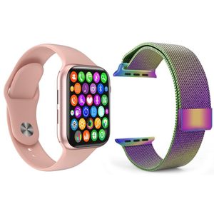 Kit 1 Smartwatch Rosa + 1 Pulseira Extra Milanese Arco Íris