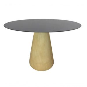 Mesa Cone 80cm Base Madeira Natural Freijó Claro Tampo Preto
