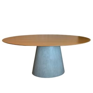 Mesa Cone Cimento Queimado Oval 235x122cm Tampo Freijó Marrom