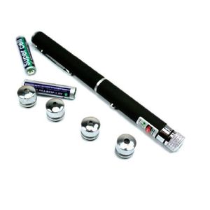 Caneta Laser Verde Pointer 300mw com 5 Ponteiras de Efeitos - Preta