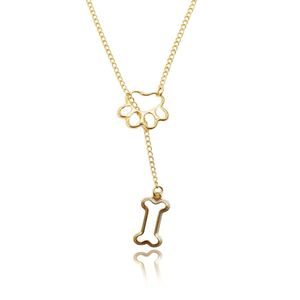 Corrente Com Pingente Pet Osso e Patinha Dourada