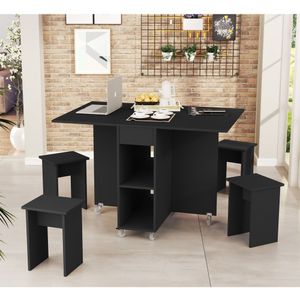 Mesa Bancada Dobrável Carlos Com Bancos Preto