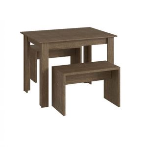 Conjunto Mesa Fixa 2 Bancos de 2 Lugares Ameixa Negra