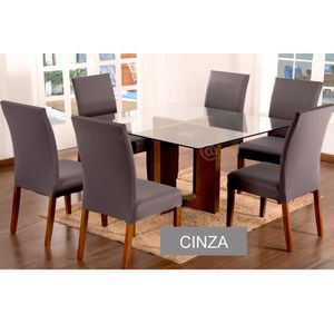Capas Para Cadeiras De Jantar 06 Peças Em Malha Gel Lisa - Cinza
