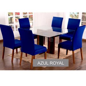 Capas Para Cadeiras De Jantar 06 Peças Em Malha Gel Lisa - Azul Royal