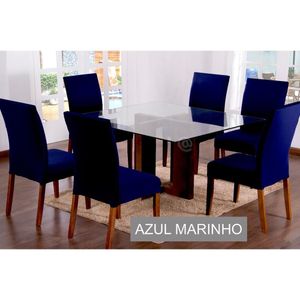 Capas Para Cadeiras De Jantar 08 Peças Em Malha Gel Lisa - Azul Marinho