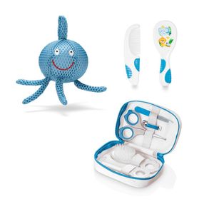 Esponja De Banho Bubbles, Kit Higiene Azul e Pente