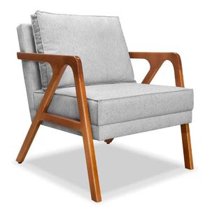 Poltrona Decorativa Laura Base Madeira Cinza Claro