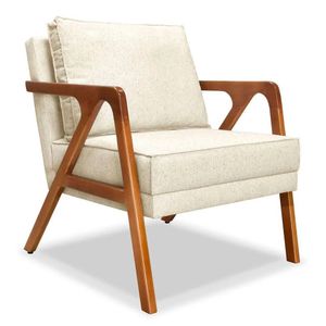 Poltrona Decorativa Laura Base Madeira Bege Claro